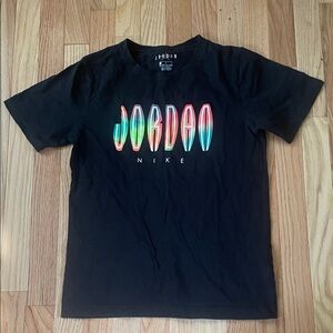 Air Jordan T Shirt Boys Large Black Neon Spell Out Logo Short Sleeve Cotton